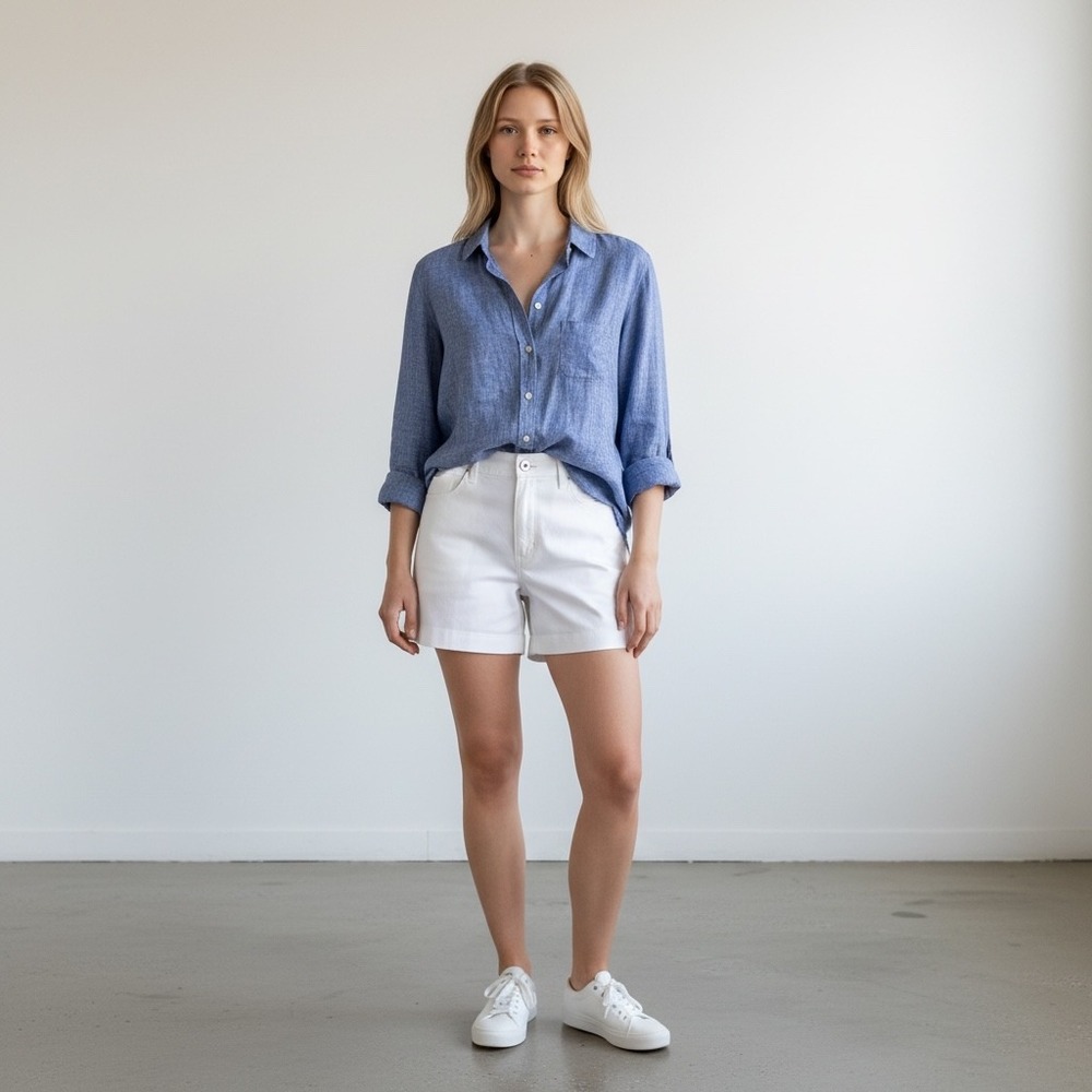 Grayson The Hero Blue 100% Linen Button Up Shirt Womens Size M 02 Long Sleeve